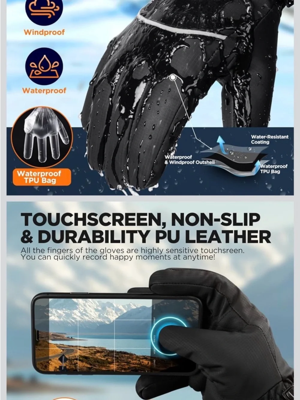 Black Insulated Winter Gloves - Picture 5 of 6